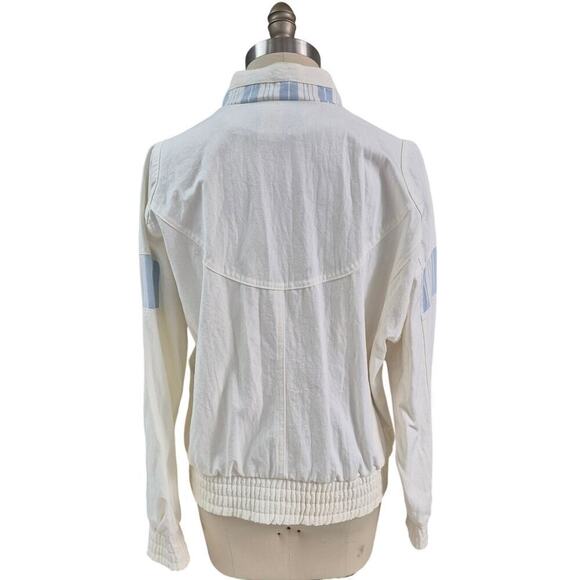 Vtg 80s 90s Y2K Casual Club White Denim Jacket Contrast Trim Poly/Cotton Sz M - Picture 4 of 4